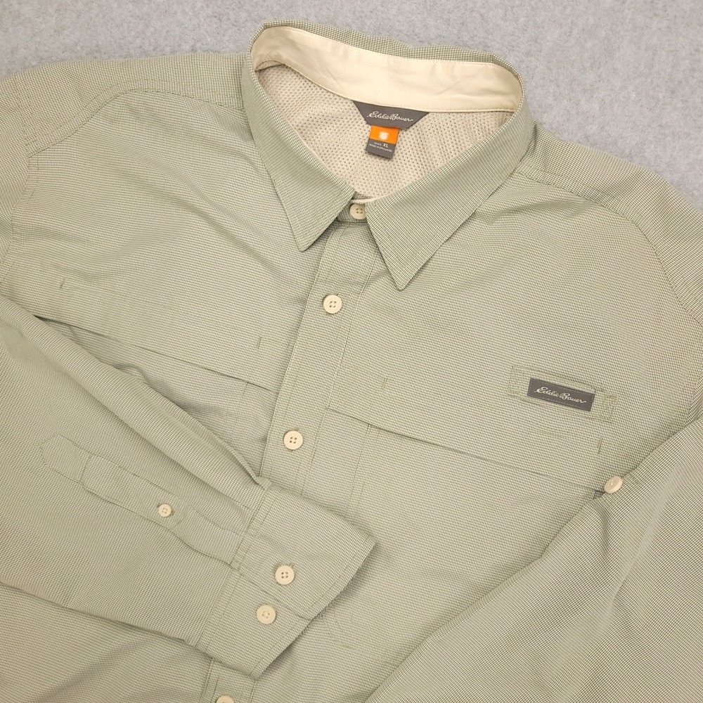 Eddie‎ Bauer Sport Shirt Mens XL Long Sleeve Fishing Button Up Vented Green